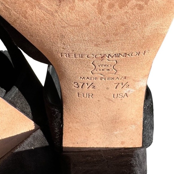 Rebecca Minkoff Demure Toe Suede Bootie High Heel Peep Size 7.5 EU 37.5 Black - Picture 11 of 11